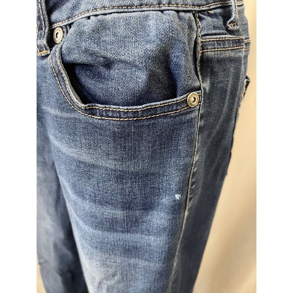 Maurices Dark/Medium-Wash Faded Lightly Distressed Straight Leg Raw Bottom Jeans - Picture 12 of 12